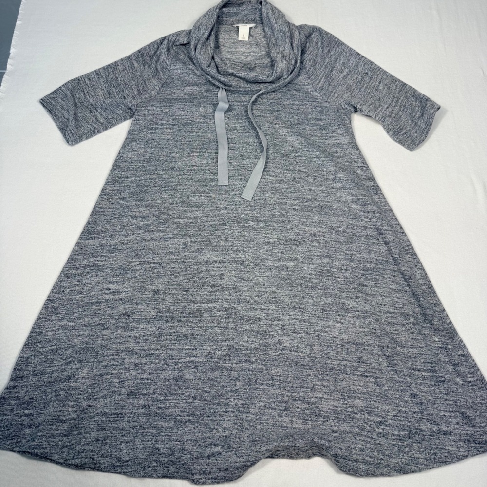 LOFT Outlet Lounge Dress S Grey Cowl Neck Short Sleeve A-Line Soft Knit